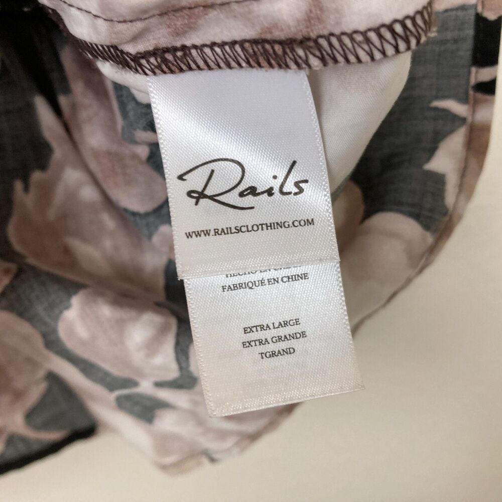 Rails Rosie Short Sleeve Top Size XL Sepia Roses Brown Smocked Peplum - Picture 9 of 11